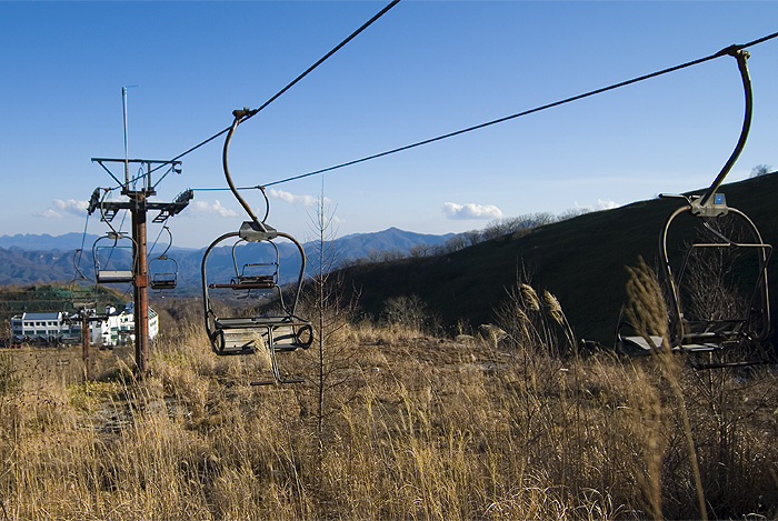 ski lodge haikyo ruins chairlift and lodge